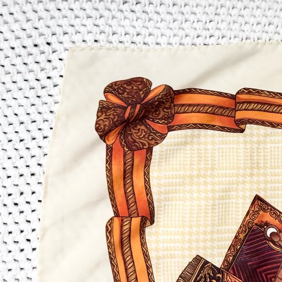 Hermes Vintage Silk Square Ribbon Rope Tassel Royal Crest Houndstooth Scarf - Picture 8 of 14